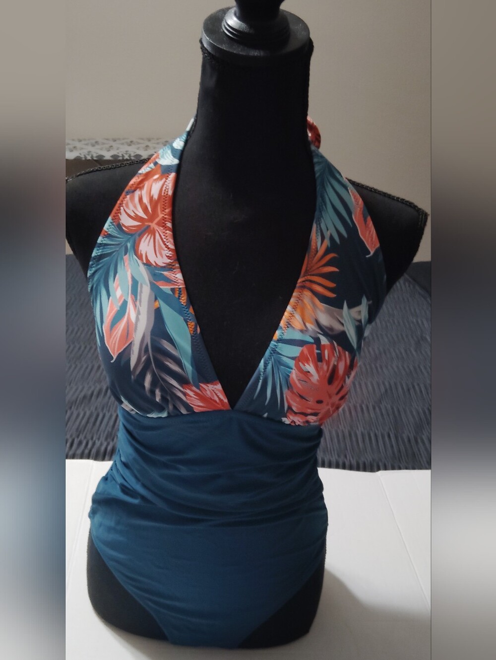 Cupshe Teal Floral Halter One-Piece Swimsuit